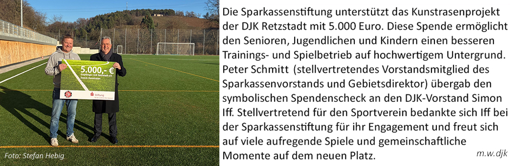 Simon Iff freut sich über eine 5.000 € Spende der Sparkasse!