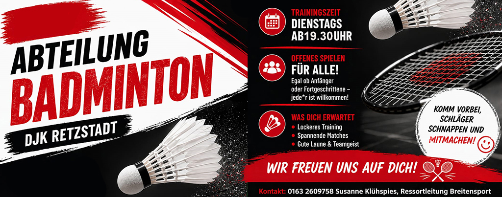 Einladung zum Badminton in die DJK Halle.